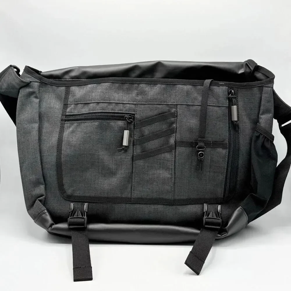 Ogio Charcoal Grey Canvas Sly Black Messenger Bag New Embroidered